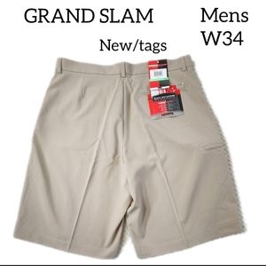 GRAND SLAM PERFORMANCE GOLF MENS SHORTS SIZE W 34  TAN COLOR NEW WITH TAGS